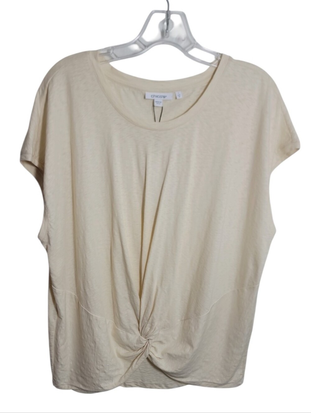 Chico's cream twist front short sleeve top wonen's size 1 U.S. medium stretch